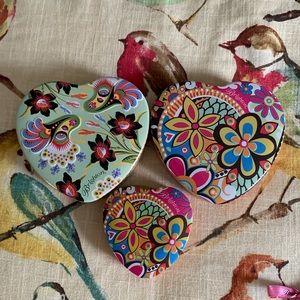 Mixed Lot of 3 Brighton Multi-Colored Heart Shaped Tins- EMPTY    Collectible